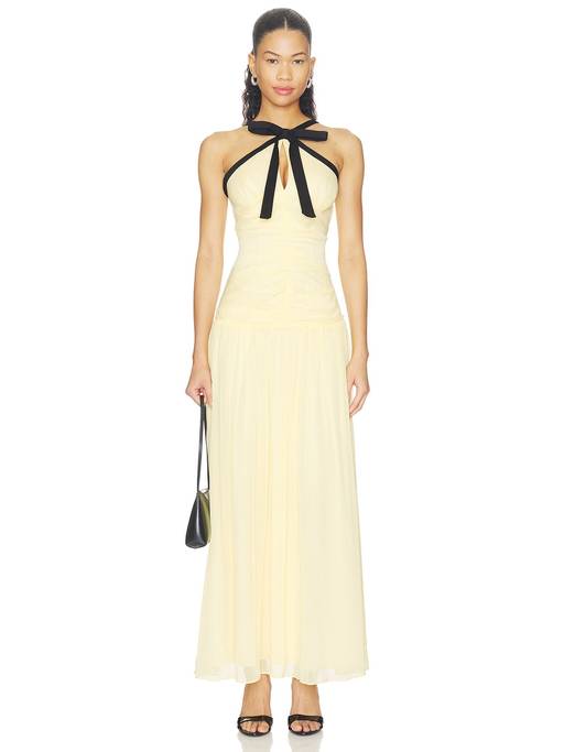 Buy ELLIATT x REVOLVE Women's Halter Neck Bow Detail Maxi Dress Yellow (L) Online