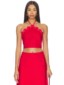 ELLIATT - Giovanna Women's Lace Trim Halter Neck Crop Top Red