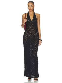 Enza Costa - Puckered Lace Women's Halter Sheer Maxi Dress Black