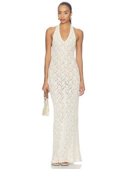 Enza Costa - Puckered Lace Women's Sheer Halter Neck Maxi Dress Off White