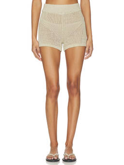 Enza Costa - Linen Open Knit Women's Elastic Waist Shorts Oatmeal