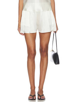 Enza Costa - Silk Satin Women's Pull-On Elastic Waist Mini Shorts Off White