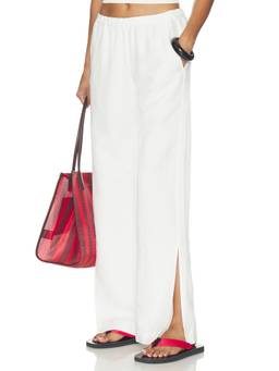 Enza Costa - Twill Women's Elastic Waist Wide-Leg Palazzo Pants Off White