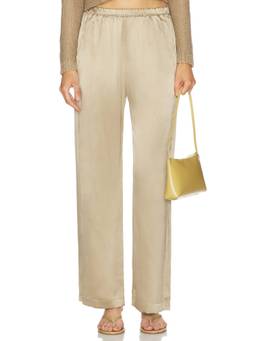 Enza Costa - Silk Satin Women's Pull-On Elastic Waist Wide Trousers Beige