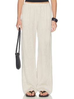 Enza Costa - Linen Everywhere Women's Pull-On Wide-Leg Palazzo Pants Beige