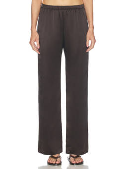 Enza Costa - Silk Satin Women's Pull-On Slant Pocket Wide Trousers Olive