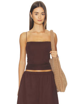 Enza Costa - Supima Cotton Women's Strappy Shelf Bra Tank Top Brown