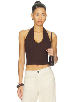 Enza Costa - Silk Rib U Women's Sleeveless Halter Neck Crop Top Brown