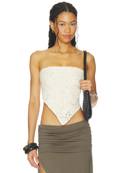 Enza Costa - Puckered Lace Women's Strapless Back Tie Crop Top Off White