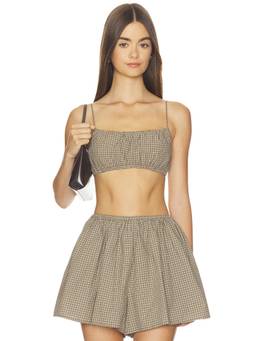 Enza Costa - Japanese Mini Plaid Women's Sleeveless Bralette Set Brown