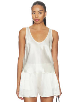 Enza Costa - Silk Satin Women's Sleeveless Scoop Neck Tank Top Off White