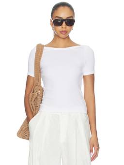 Enza Costa - Supima Cotton Women's Bateau Neck Half Sleeve T-Shirt White