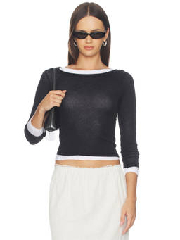 Enza Costa - Tissue Jersey Women's Layered Long Sleeve Top Black & White