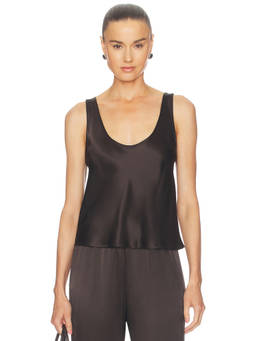 Enza Costa - Silk Satin Women's Sleeveless Scoop Neck Tank Top Olive
