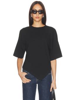 Enza Costa - Supima Structured Women's Asymmetric Hem Crew Neck T-Shirt Black