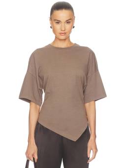 Enza Costa - Supima Women's Asymmetric Hem Crew Neck T-Shirt Brown