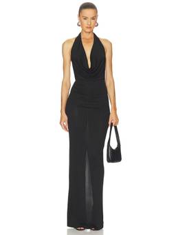 Eterne - Gisele Women's Halter Cowl Neck Maxi Dress Black