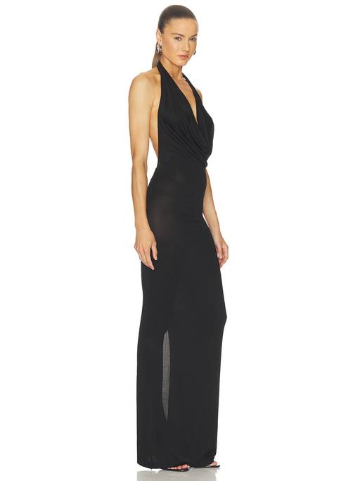 Buy Eterne Gisele Women's Halter Cowl Neck Maxi Dress Black (L) Online