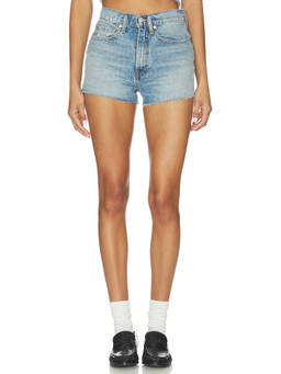Eterne - Nash Women's High-Waist Distressed Denim Shorts Medium Indigo