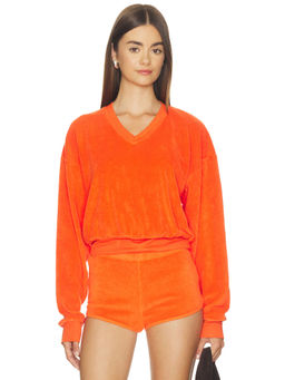 Eterne - Cropped Women's V-Neck Terry Sweatshirt Papaya