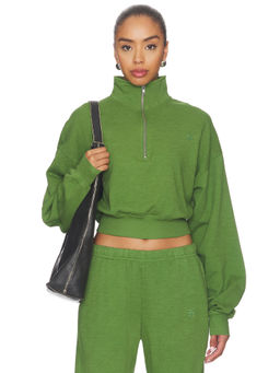 Eterne - Cropped Women's Half-Zip Embroidered Sweatshirt Green
