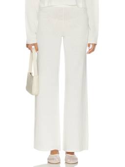 Eterne - Low Waist Women's Elastic Waist Flared Palazzo Pants Ivory