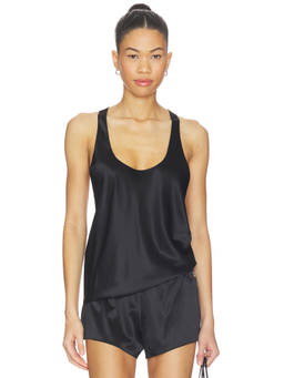 Eterne - Silk Hedi Women's Racer Back Satin Tank Top Black