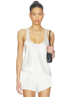 Eterne - Silk Hedi Women's Racer Back Satin Tank Top Ivory