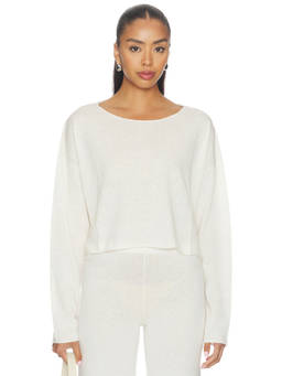 Eterne - Women's Cropped Boat Neck Long Sleeve Crop Top Ivory