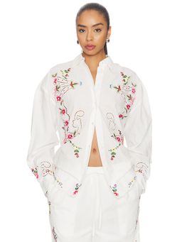 Essentiel Antwerp - Jayme Women's Floral Embroidered Button-Down Shirt Off White