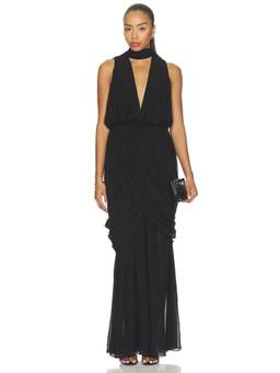 ET OCHS - Arabella Women's Sleeveless Plunging Neck Draped Gown Black