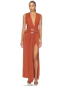 ET OCHS - Jil Women's Sleeveless Plunging Neck Gown Rust