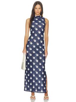 eywasouls malibu - Midnight Dot Women's Sleeveless High Neck Maxi Dress Navy Blue