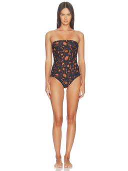 eywasouls malibu - Solstice Leopard Women's Strapless Bandeau One-Piece Swimsuit Brown