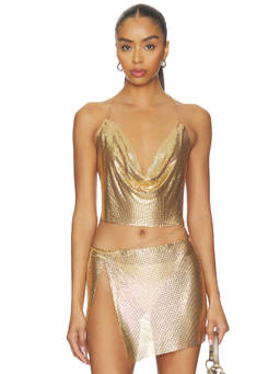 FAE - Glomesh Women's Draped Neckline Chainmail Cropped Top Gold
