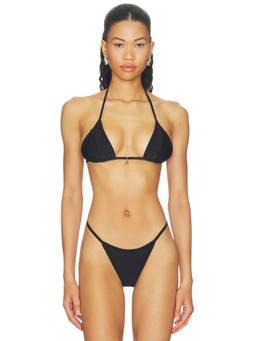 FAE - Honey Women's Unpadded Halter Neck Tie-Up Bikini Top Black