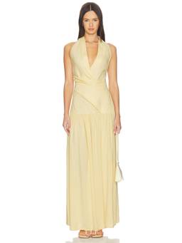 FAITHFULL THE BRAND - Blanca Women's Linen Halter Neck Maxi Dress Yellow