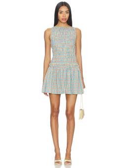 FAITHFULL THE BRAND - Gala Women's Smocked Sleeveless Seersucker Mini Dress Blue