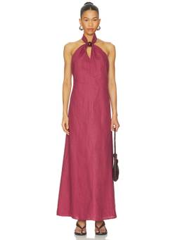 FAITHFULL THE BRAND - Lourdes Women's Halter Neck Linen Maxi Dress Red