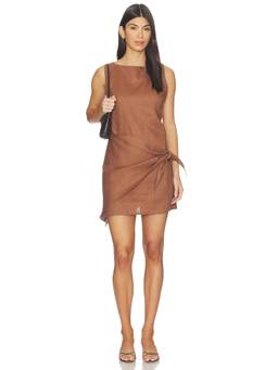 FAITHFULL THE BRAND - Souline Women's Linen Wrap Mini Dress Brown