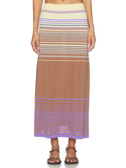 FAITHFULL THE BRAND - Casia Women's Striped Pull-On Maxi Skirt Brown