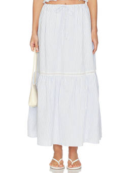 FAITHFULL THE BRAND - Seersucker Women's Striped Drawstring Maxi Skirt Blue
