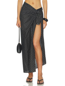 FAITHFULL THE BRAND - Lomas Pareo Women's Polka Dots Wrap Maxi Skirt Black
