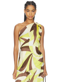 FAITHFULL THE BRAND - Mila Geometric Women's One Shoulder Satin Top Multi-Color