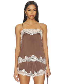 FAITHFULL THE BRAND - Marisol Women's Satin Lace Trim Sleeveless Camisole Top Brown
