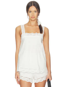 FAITHFULL THE BRAND - Mia Lace Women's Sleeveless Square Neck Poplin Top Ivory