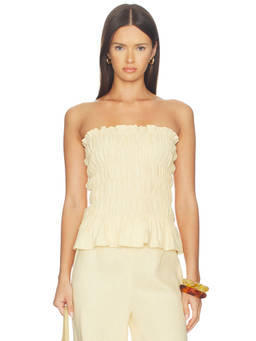 FAITHFULL THE BRAND - Tiera Women's Smocked Strapless Linen Top Yellow