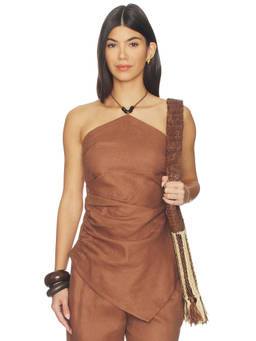 FAITHFULL THE BRAND - Amaia Women's Ruched Halter Neck Linen Top Brown