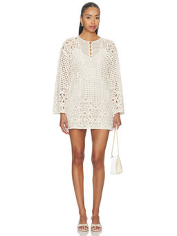 FRAME - Postcard Women's Crochet Knit Longline Tunic Cream