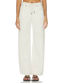 FRAME - Off Duty Women's Drawstring Mid-Waist Wide Jeans Off White